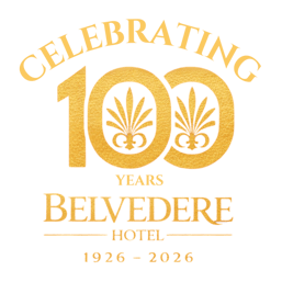 Luxury hotel centennial celebration badge - Belvedere Hotel 100th anniversary commemorative emblem