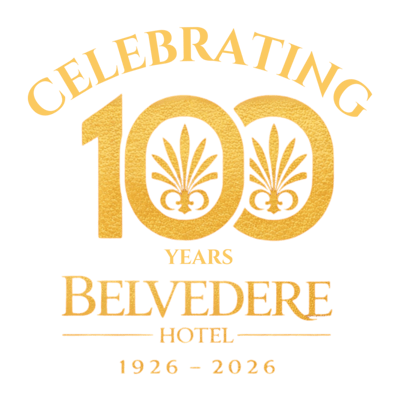Luxury hotel centennial celebration badge - Belvedere Hotel 100th anniversary commemorative emblem
